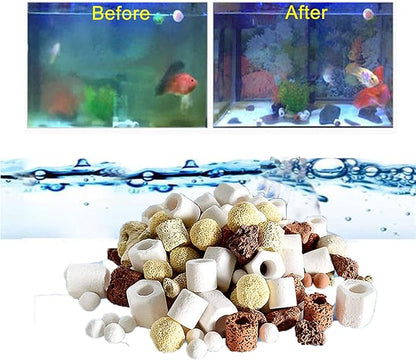 Aquarium Filter Mixed Ceramic Balls Media, Fish Tank Water Filtration Pond Filter Ceramic Rings Volcanic Rock for Water Quality Improve, PH Adjust