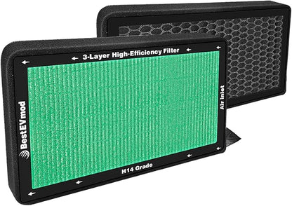 BestEvMod 2 Pack Upgraded Tesla Model 3/Y Cabin Air Filter Replacement HEPA Air Filter with Activated Carbon for 2017-2026 Model 3 & Highland/ 2020-2026 Model Y & Juniper (H14 Precision Filtration)