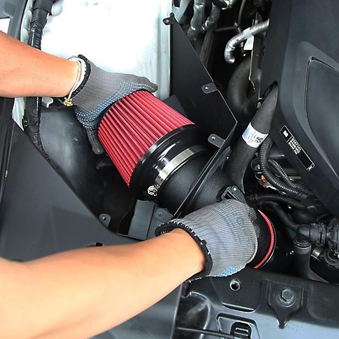 KYOSTAR Universal 3.5" (89mm) High-Flow Air Filter, Reusable Cone Cold Air Intake, High Performance, Washable, Clamp-On Car High Flow Air Kit, Flange Diameter: 3.5 Inch, Filter Height: 6.1 Inch, Red