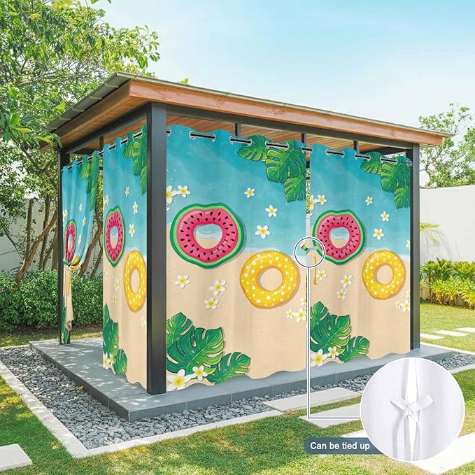 Summer Outdoor Curtains for Patio Plumeria Swimming Circles Ocean Beach Waterproof Outside Curtains with Grommet Top Weatherproof Curtain for Cabana Pergola Gazebo, 2 Pack, 54" W x 108" L