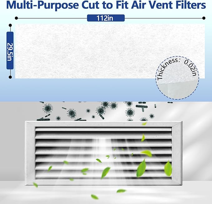 MERV 8 Cut to Fit Air Filter Material, Polyester Air Filter Media with Adhesive Hook Tape for HVAC Systems, Furnaces, Return Vents, Home & Office Use(Captures Dust, Pet Dander, 3.0 Microns)