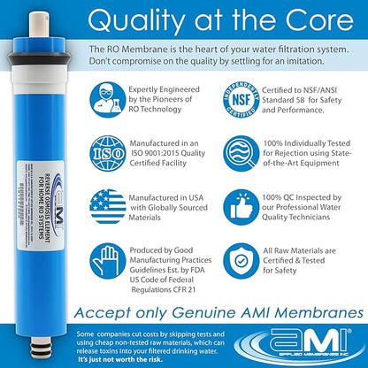 APPLIED MEMBRANES INC. 100 GPD Reverse Osmosis Membrane | RO Membrane Water Filter Replacement for Reverse Osmosis Water Filtration System | 1.8” x 12” Universal Compatibility | Made in USA