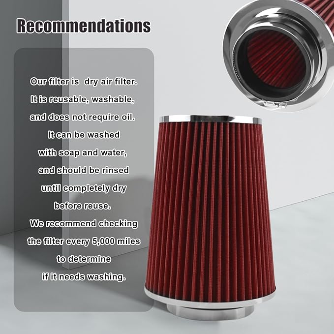 RYANSTAR RACING 89mm 3.5" High Flow Round Tapered Cone Closed-Top Washable Clamp-On Dry Air Filter Compatible with Truck
