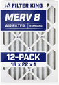 Filter King 16x22x1 Air Filter | 12-PACK | MERV 8 HVAC Pleated A/C Furnace Filters | MADE IN USA | Actual Size: 16 x 22 x .75"