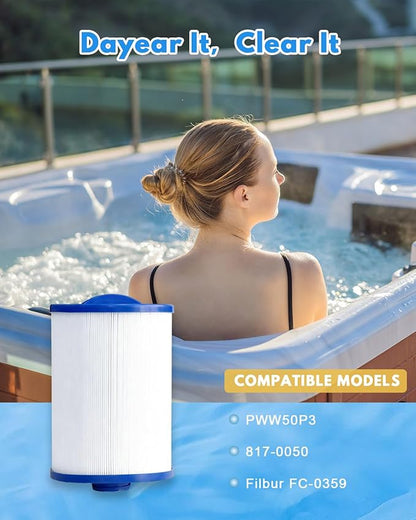 SPA Filter Replacement 50 Sq.Ft (2 Pack) Hot Tub Filter 50 Sq.Ft. Screw in 1 1/2” SAE Thread for 6CH-940, FC-0359, 817-0050,25252,378902,03FIL1400,PWW50P3