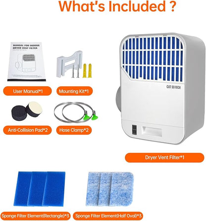 Indoor Dryer Vent Kit – 6-Layer Pro Lint Trap with Safety Vent Flap, 3 Pairs Replacement Filters, Triple Filtration System for Cleaner Air