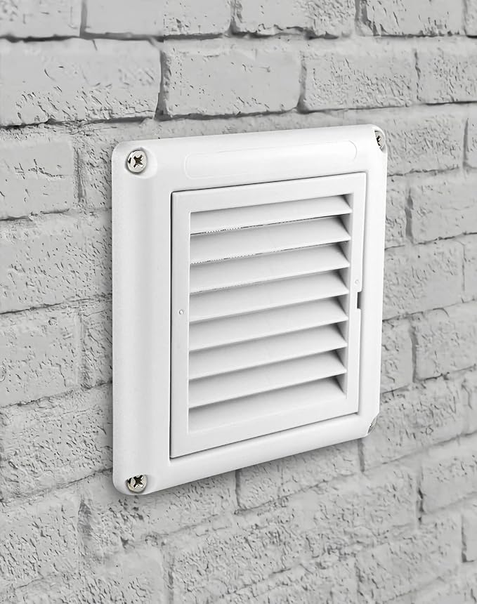 QWORK Air Vent ABS Louver Grille Cover, 2 Pack 4" Square Covers with Built-in Fly Screen Mesh for Bathroom Office Home