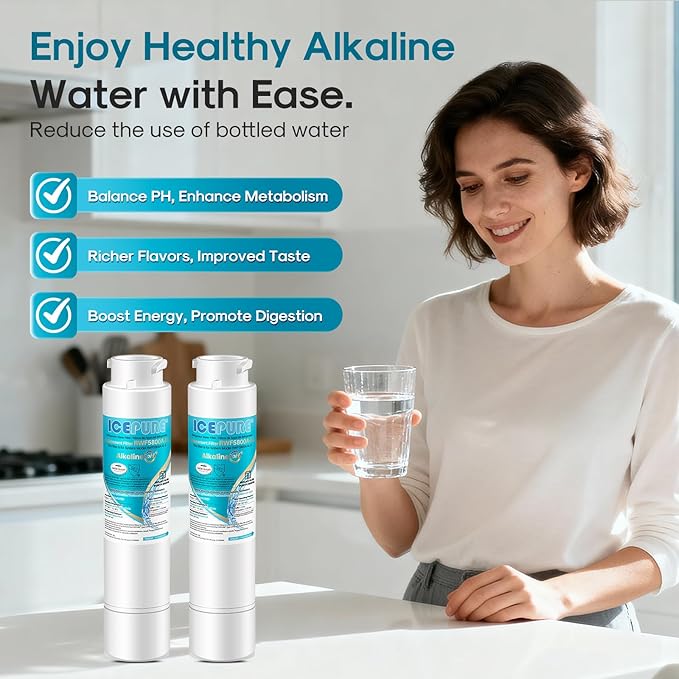 ICEPURE Alkaline RWF5800A-AL Refrigerator Water Filter Replacement for Frigidaire EPTWFU01, EWF02, Pure Source Ultra II, PureSource Ultra 2, GP006, BO022, MR022, SCWFTCTO, 4562222, Enhances PH, 2Pack