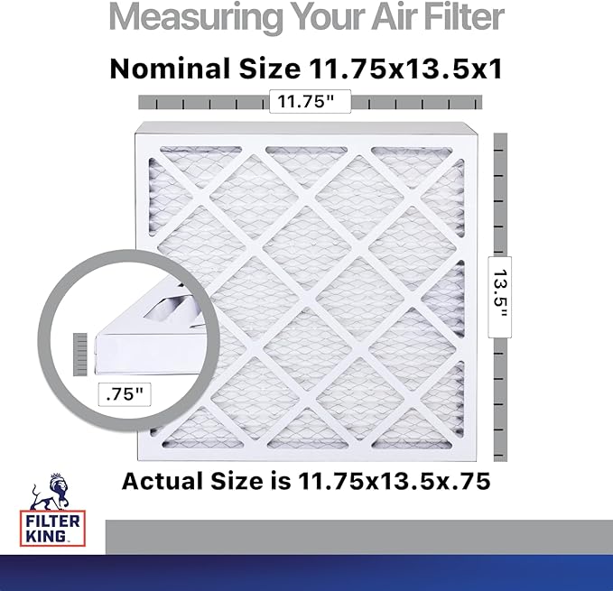 Filter King 11.75x13.5x1 Air Filter | 4-PACK | Carbon MERV 8 HVAC Pleated A/C Furnace Filters | MADE IN USA | Actual Size: 11.75 x 13.5 x .75"