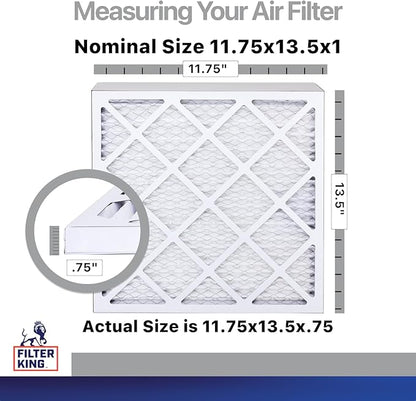 Filter King 11.75x13.5x1 Air Filter | 4-PACK | Carbon MERV 8 HVAC Pleated A/C Furnace Filters | MADE IN USA | Actual Size: 11.75 x 13.5 x .75"