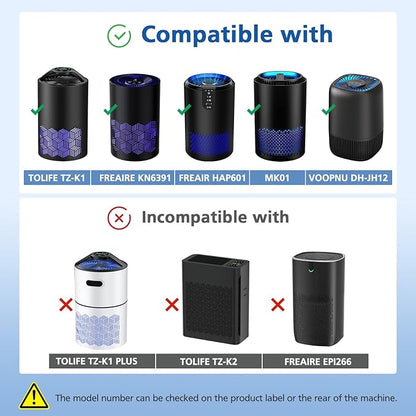 2 Pack TZ-K1 Replacement Filter Compatible With FreAire Air Purifier, VOOPNU DH-JH12, ToLife And MK01 MK06 Purifier, 3-in-1 Upgraded Filtration Filters, Activated Carbon and Pre-filter, JH12 Filter