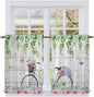 Spring Kitchen Curtains, Bicycles Botanical Rose Leaves Butterfly Wood Grain Light Filtering Window Curtain Panels, 2Pcs Rod Pocket Window Treatments Set for RV Dining Room Study Room 42x45 Inches