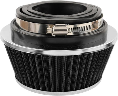AUTOKAY Universal Clamp-On Air Filter Round Reverse Tapered Washable Filter 3 in/3.5 in/4 in Flange ID, 2.625 in (67 mm) Height, 6 in (152 mm) Base, 4.75 in Top, SPE-8161, Black