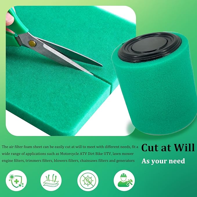 Foam Air Filter Replace for U-ni Filter BF-1 BF1, 14" X 17" X 5/8" 65-PPI Reusable Green Fine Filter Foam Sheet for Motorcycle ATV Dirt Bike UTV Most Small Engines