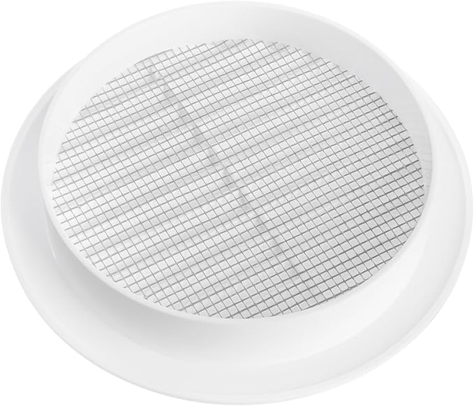 White 5" Inch Round Ventilation Grille with Screen mesh. (Duct 5Ø / Grille 6Ø) Ventilation Applications. Indoor and Outdoor Vent Cover. Available 3 Sizes / 4 Colors.