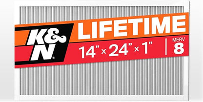 K&N 14X24X1 HVAC Furnace Air Filter, Lasts a Lifetime, Washable, Merv 8, the Last HVAC Filter You Will Ever Buy, Breathe Safely at Home or in the Office, HVC-8-11424