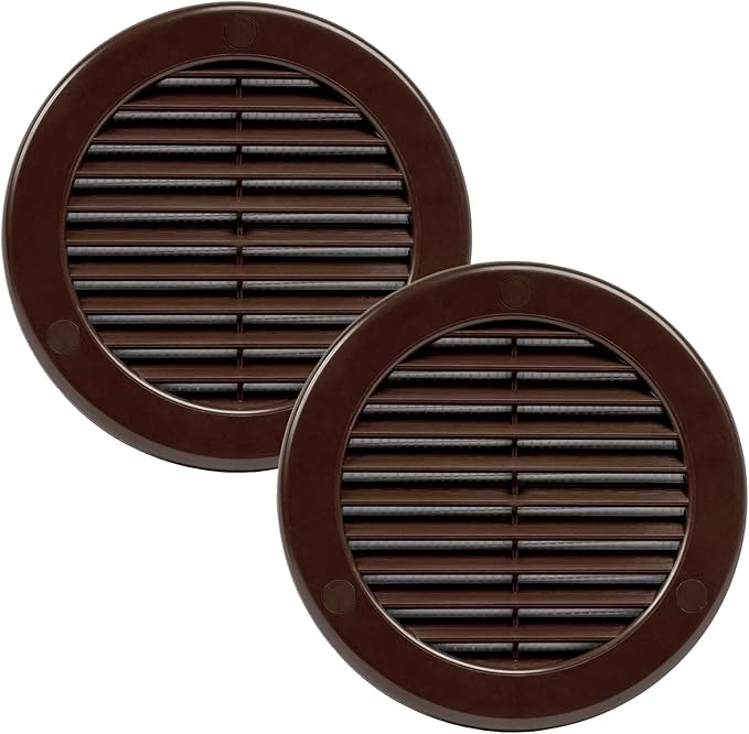 Vent Systems 4" Inch (Opening Dimensions) - Pack of 2 - Brown Soffit Vent Cover - Plastic Round Air Vent Grille - Built-in Mesh Screen - HVAC Register Louver for Bathroom, Home, Kitchen