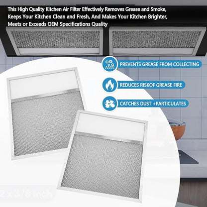 Range Hood Aluminum Grease Filter with Light Lens – 2 Pack, 11 x 12 x 3/8 Inches, Compatible with Air-O Hoods 1200 & Other Brands, Replacement Filters for Kitchen Exhaust Ventilation