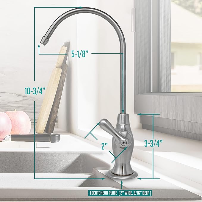 Metpure Non-airgap NSF Certified RO Faucet Reverse Osmosis Drinking Water Filtration System Water Dispenser Spout (Brushed Nickel). Vase Style with Faucet Wrench.