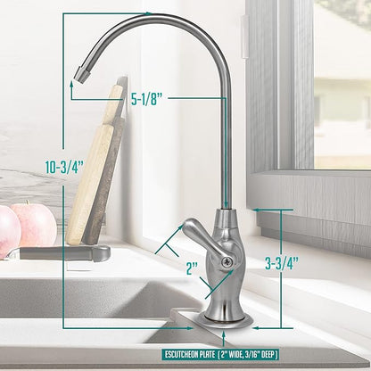 Metpure Non-airgap NSF Certified RO Faucet Reverse Osmosis Drinking Water Filtration System Water Dispenser Spout (Brushed Nickel). Vase Style with Faucet Wrench.