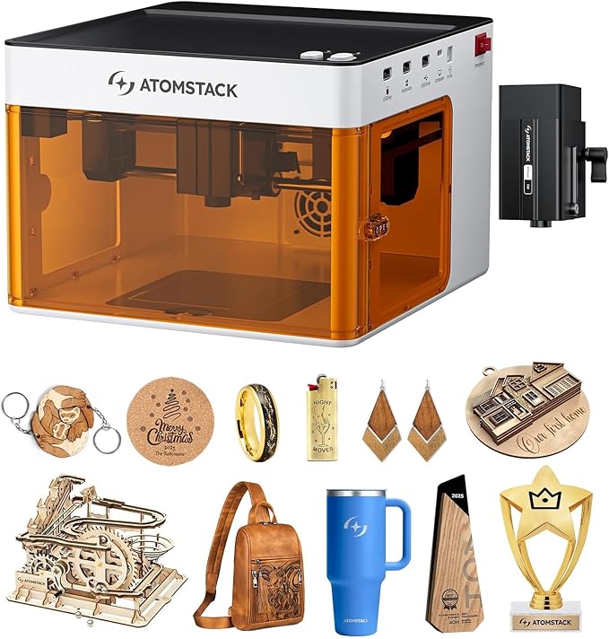 ATOMSTACK P1 5W Laser Engraver, Laser Cutter, Unibody Laser Engraving Machine, 10000 mm/min, 5000mW Diode for Beginners DIY, Wood, Leather, Acrylic, Metal, Portable, Single Laser, Class 1 Safe