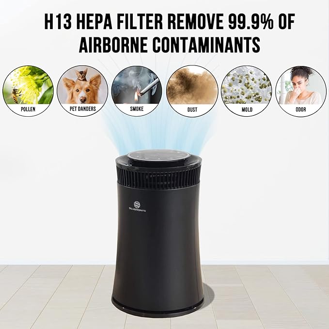 Air Purifier for Home Large Room – 5-in-1 HEPA Filter System, Covers Up to 500 Sq Ft for New Home for Allergies, Pets, Smoke, Remove Dust & Odor, Quiet, High Filtration Efficiency – SILVERONYX, Black