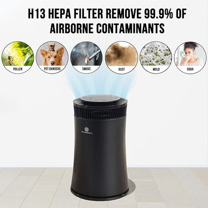 Air Purifier for Home Large Room – 5-in-1 HEPA Filter System, Covers Up to 500 Sq Ft for New Home for Allergies, Pets, Smoke, Remove Dust & Odor, Quiet, High Filtration Efficiency – SILVERONYX, Black