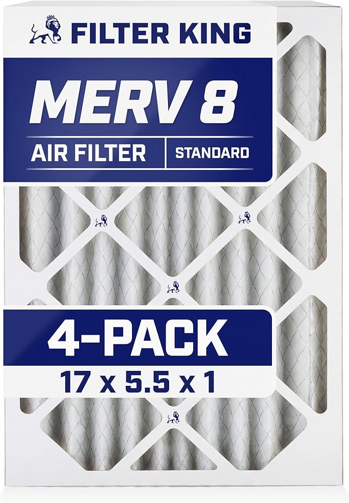 Filter King 17x5.5x1 Air Filter | 4-PACK | MERV 8 HVAC Pleated A/C Furnace Filters | MADE IN USA | Actual Size: 17 x 5.5 x .75"