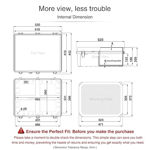 QILIPSU Waterproof Junction Box IP67 Outdoor Plastic Electrical Project Enclosure Weatherproof with Mounting Plate, Wall Brackets, Hinged Clear Cover 20"x16.1"x7.9" CC