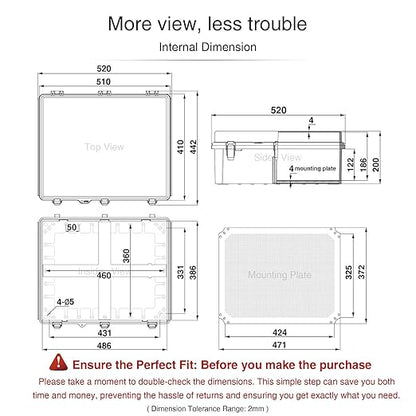 QILIPSU Waterproof Junction Box IP67 Outdoor Plastic Electrical Project Enclosure Weatherproof with Mounting Plate, Wall Brackets, Hinged Clear Cover 20"x16.1"x7.9" CC