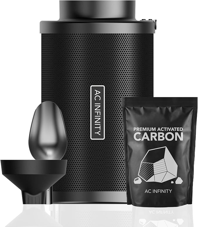 AC Infinity Refillable Carbon Filter Kit 6” with Additional Refill, Odor Removal Air Scrubber For 6" Inline Fan and Ducting, Reusable Charcoal Filter for Grow Tent Grow Room Hydroponics