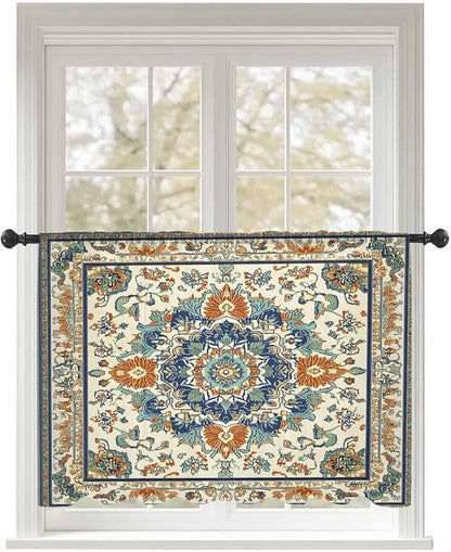 Sheer Curtains 54 Inch Length, Southwest Farmhouse Semi Sheer Curtains Light Filtering Window Treatment, Orange Blue Desert Bohemian Privacy Voile Drapes for Living Room Bedroom 52x54 Inch