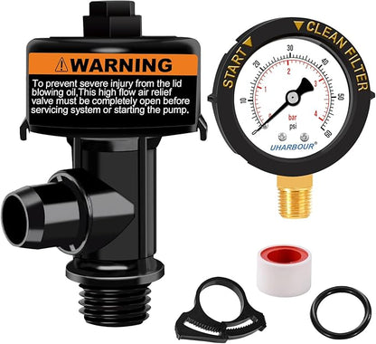 Air Relief Valve with Pool Filter Pressure Gauge, Air Relief Valve Highly Compatible with Pool Filters and Pumps