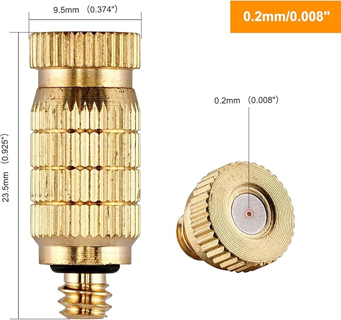 20pcs High Pressure Atomizer Nozzle Brass Misting Nozzles for Outdoor Cooling System, Landscaping, Greenhouse Irrigation, Air Humidification, Anti-Drip Fogging Spray Head(0.008"/0.2mm)