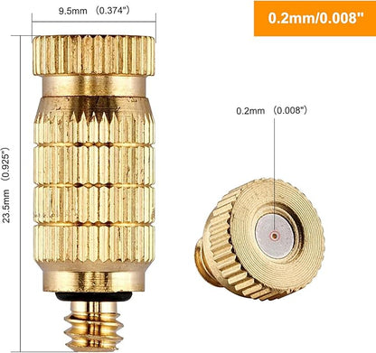 20pcs High Pressure Atomizer Nozzle Brass Misting Nozzles for Outdoor Cooling System, Landscaping, Greenhouse Irrigation, Air Humidification, Anti-Drip Fogging Spray Head(0.008"/0.2mm)