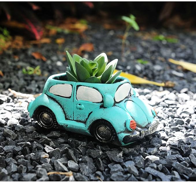 Cute Light-Blue Car Succulent Planter Pot, Flower Pots Succulent Plants Containers for Home Classroom Indoor Outdoor Plant Decoration