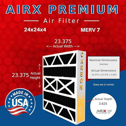 AIRX FILTERS WICKED CLEAN AIR. 24x24x4 Air Filter Odor Eliminator Carbon Filter MERV 7 AC HVAC Furnace Filters 6 Pack