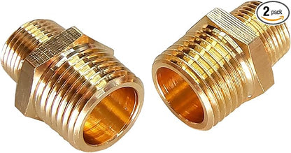 2pcs 1/2" NPT x 3/8" NPT Brass Nipple, 1/2 to 3/8 Adapter Fitting Reducing Solid Hex Nipple, Brass 1/2 Male to 3/8 Male Reducer Pipe Fittings for Extending and Connecting Pipes