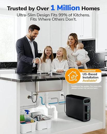 Ecoviva E6 Compact-Thin 5" Width Reverse Osmosis Water Filter Under-Sink 600GPD Water Filtration with Faucet, 9-Stage Tankless RO System, Reduces TDS, Compact Design for Any Space for Kitchen