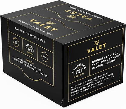 Valet 72% Two-Way Humidity Packs for Wood Containers, 12-Pack, 60g Each, Humidifier Pack Prevents Leaks and Controls Moisture with Natural Craft Paper Design