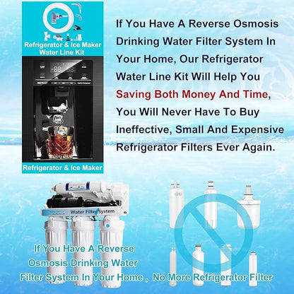 Refrigerator Water Line Kit Connection and 1/4 Compression Ice Maker Installation Kit,1/4" OD Tubing with Quick Connect for Fridge IceMaker RO Systems Water Filters Faucet,+Feed Water Adapter 25ft