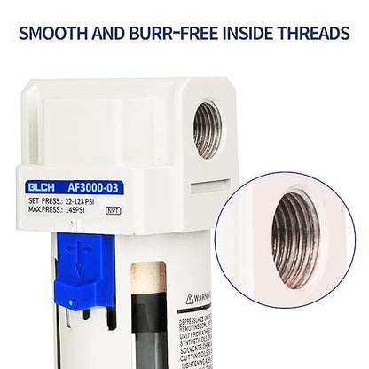 BLCH 3/8" NPT Air Compressor Filter - Air Dryer for Compressor,Compressed Air Dryer Air Drying System AF3000-03 Manual Drain Poly Bowl 0-160 PSI 5μm