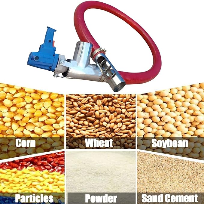 Portable Grain Suction Machine - Red Low Noise Pump with Hose Conveyor and Auger Screw for Cement, Fertilizer, Gravel (5m & 6m)
