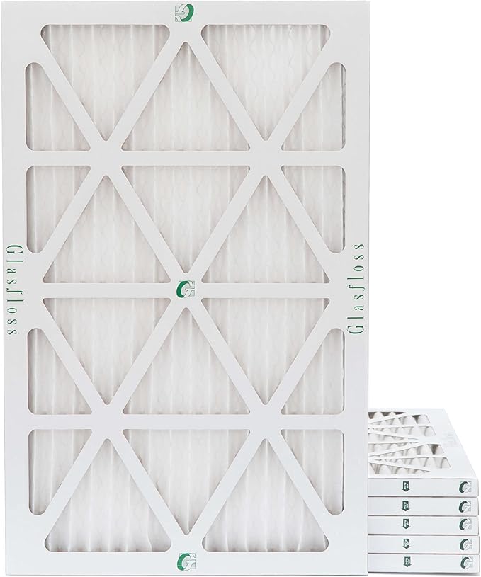 Glasfloss 12x24x1 MERV 10 (FPR 5-6) Pleated Air Filters Box of 6. Actual Size: 11-3/8 x 23-3/8 x 7/8