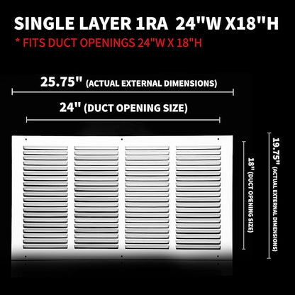 Return Vent Cover 24x18(Duct Opening Size),Air Return Vent Cover,Flat Vent Cover,Rejillas De Aire Acondicionado Para Casa,Return Air Grilles,Outer Dimensions:25.75"Wx19.75"H(24"W x 18"H, Duct Opening)