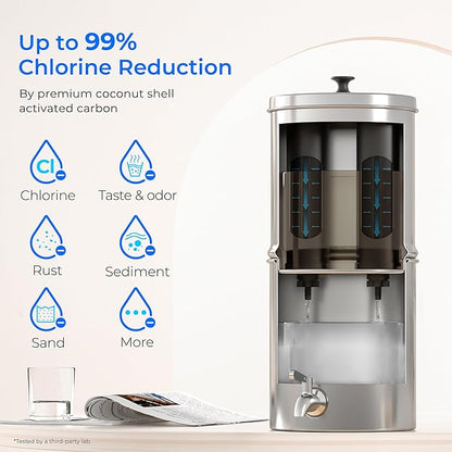 Waterdrop Gravity Water Filter, 2.25G Stainless-Steel System with Silver Ions Enhanced Filtration with 2 Black Carbon Filters, NSF/ANSI 42&372 Standard, Reduces Chlorine for Emergencies