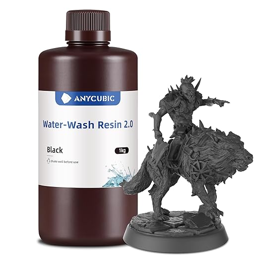 ANYCUBIC Upgraded Water Washable 3D Printer Resin 2.0, 405nm High Precision 3D Resin, Low Shrinkage Photopolymer Resin for 4K/8K/12K Capable LCD DLP Resin 3D Printer Printing (Black, 1000g)
