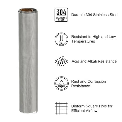 PATIKIL 40" L x 16" W Woven Wire Mesh, 120 Mesh 304 Stainless Steel Air Vent Filter Screen with Gloves for Window Security Vent Cover Filtration Animals Fence