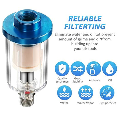 3 Pcs Compressed Air Filter Water Oil Separator 1/4 Inch NPT Inlet and Outlet Airbrush Filter Moisture Separator for Air Line Compressor Fitting, 90 PSI