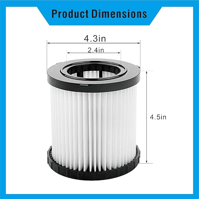 Suitable for DeWalt DCV580/DCV581H Vacuum Filter Replacement, Pack of 2